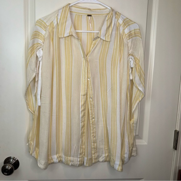 Free People Baby Blues Striped Button Down Top Yellow L - Picture 4 of 9